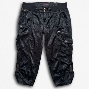 Torrid Black Satin Crinkle Cargo Capri Pants Y2K Goth Utility Plus Size 20